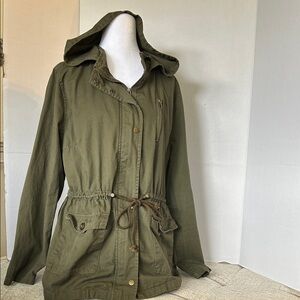 ROSETTE USA ARMY GREEN UTILITY JACKET DRAWSTRING ZIP -SNAP HOODED SZ L